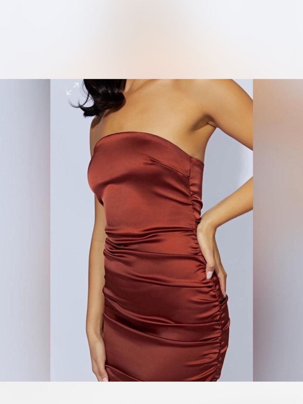 New Meshki Corinne ruched satin mini dress in cherry chocolate size Medium - Picture 3 of 8